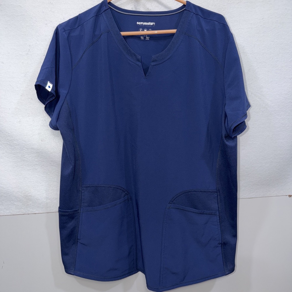Scrubstar Womens V-Neck Active Scrub Top. Size Large Navy Blue Stretch‎